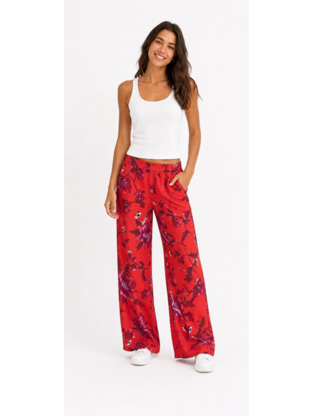 Etta twa by Anthropologie Red Floral Pants Women's Size 6 Casual Boho